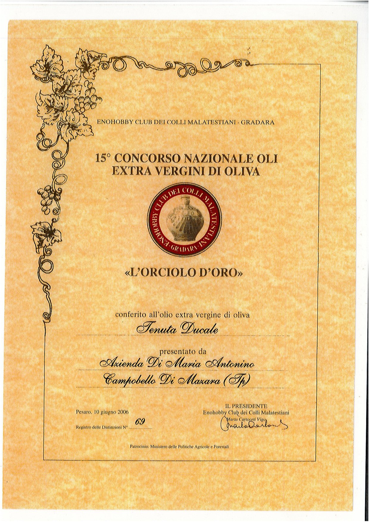 Certificato premio