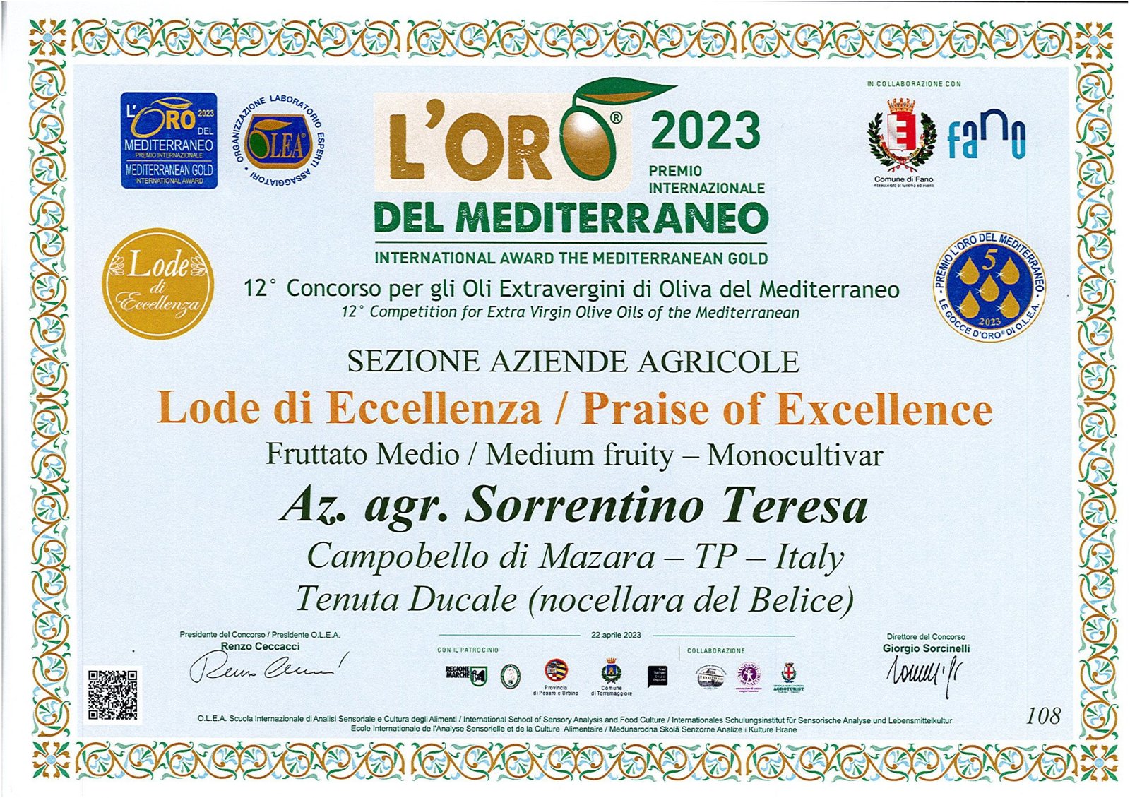 Certificato L'Oro d'Italia