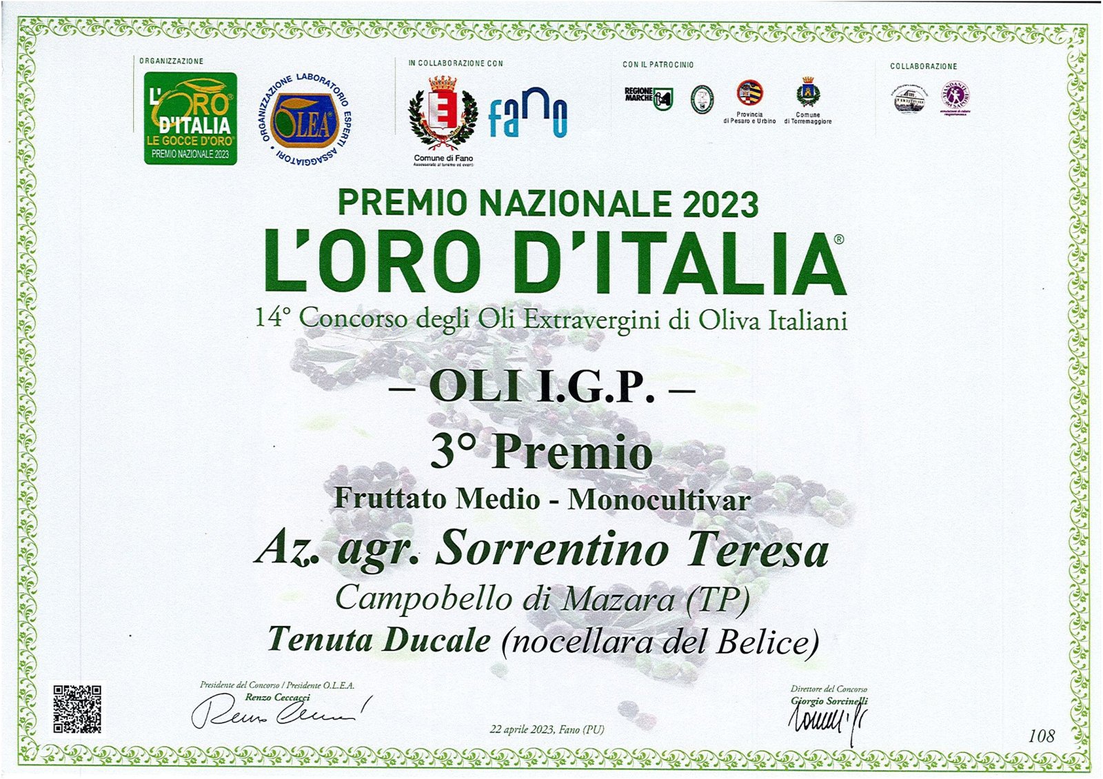 Certificato L'Oro d'Italia